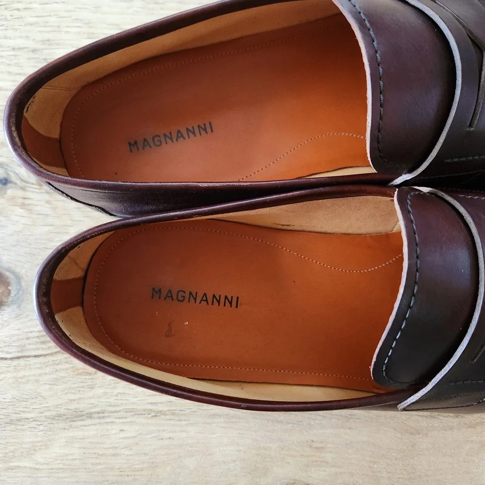 Magnanni Penny Loafers Mens 13 M Brown Burnished Squared‎ Toes Dress Shoes